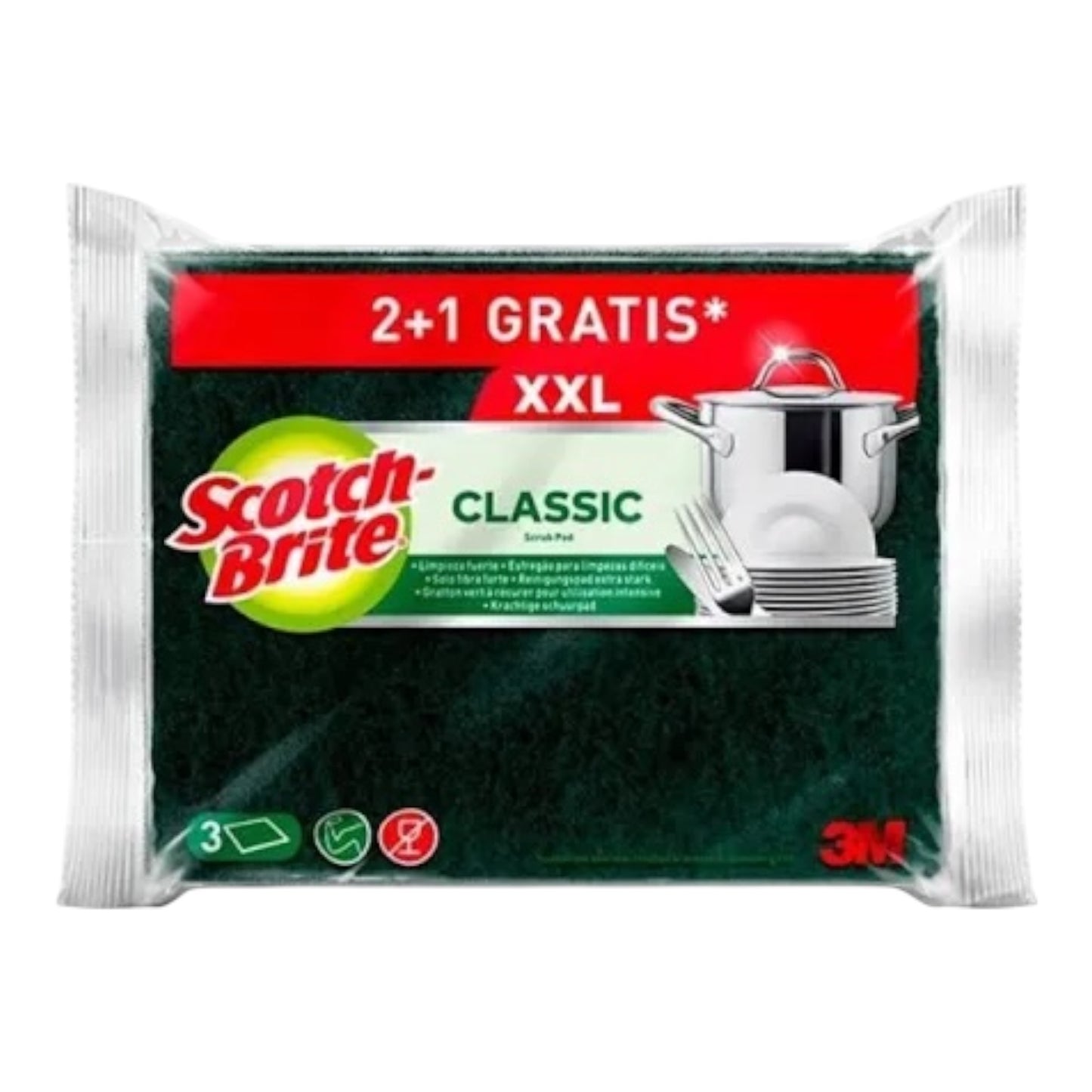 Scotch-Brite Estropajo Clásico XL, 2 unidades por paquete + 1 gratis