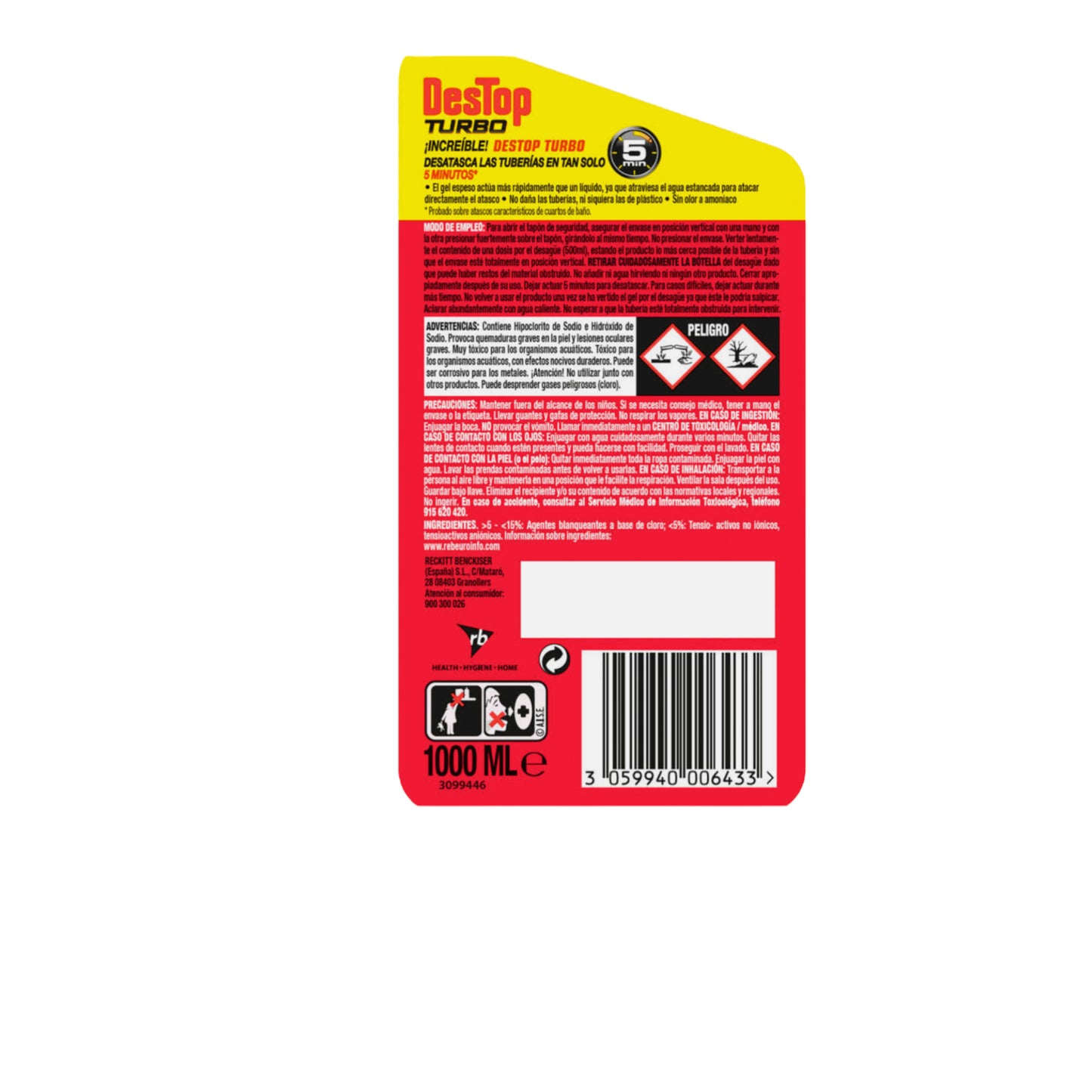 Destop Turbo Gel Desatascador de Tuberías y Desagües 1L