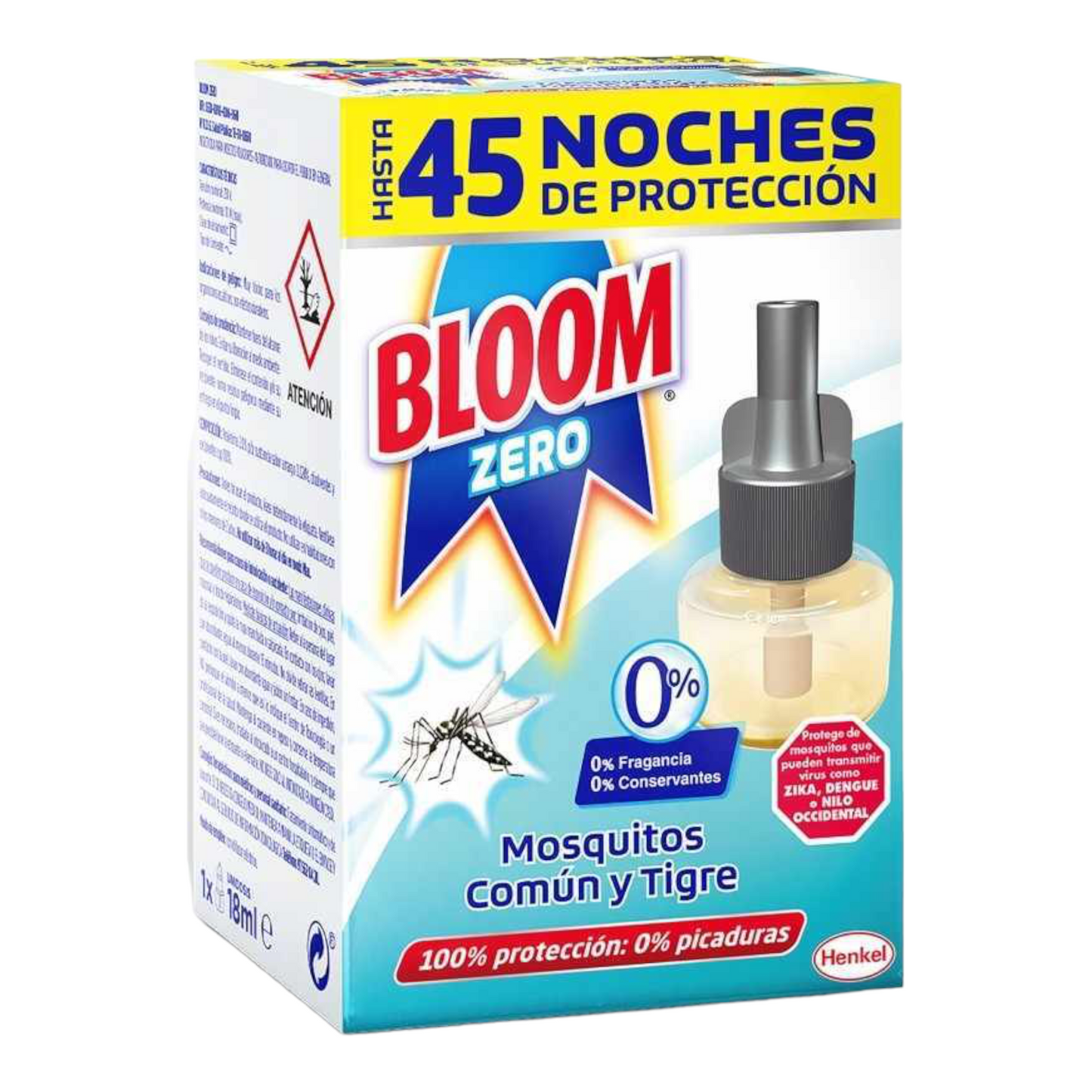 Bloom. Insecticida Eléctrico Antimosquitos - Común Y Tigre -. Zero Olores. Recambio 23 Ml Para 45 Noches. 1 Unidad.