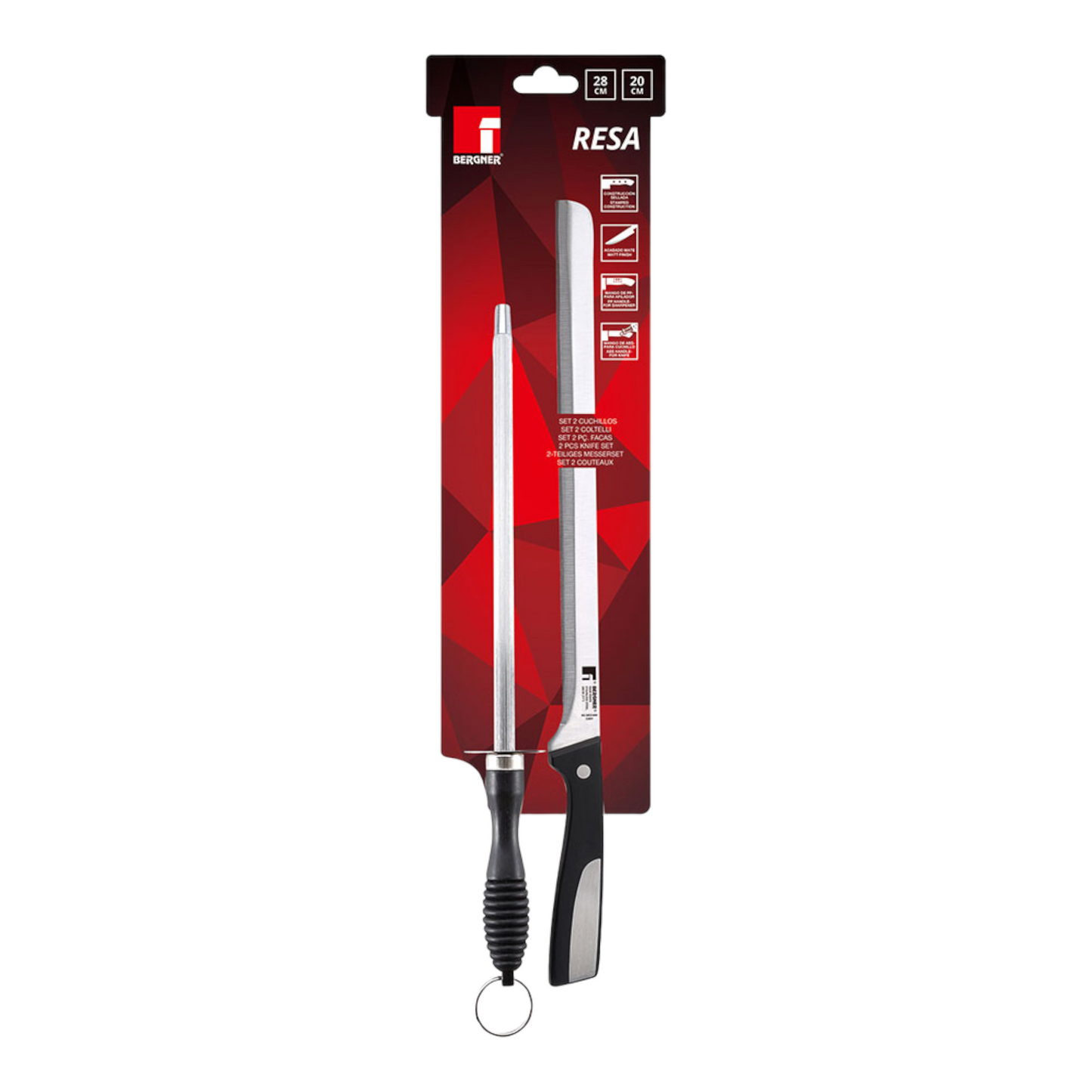 Resa Set Cuchillo Jamonero 25cm + Chaira 20cm Acero Inoxidable bergner