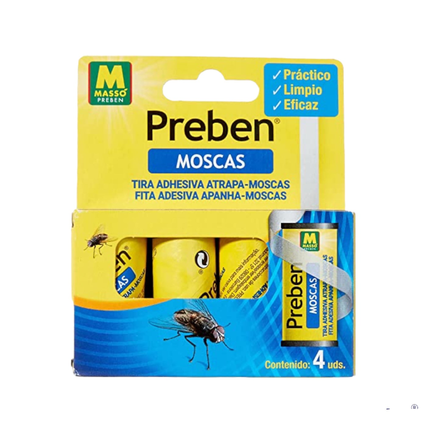 PREBEN 231277 - Tira atrapa-Moscas 4 un, 9.1 x 11 x 2.2 cm, Color Amarillo