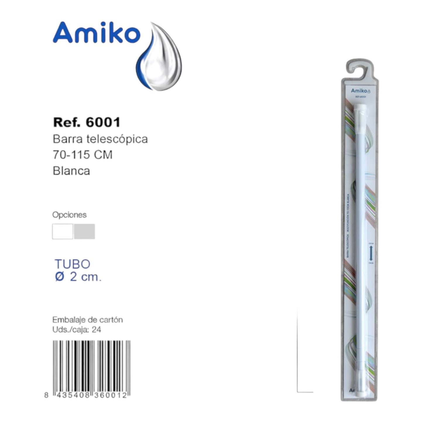 Barra Telescópica Multifunción 70-115cm Blanca Amiko