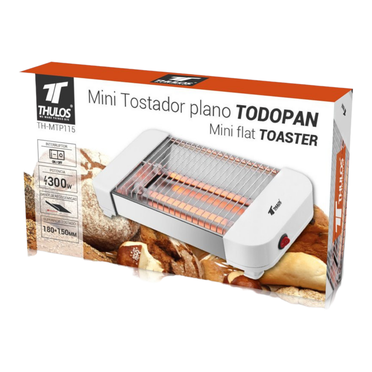Mini tostador plano TODOPAN. Potencia: 300W. THULOS TH-MTP115