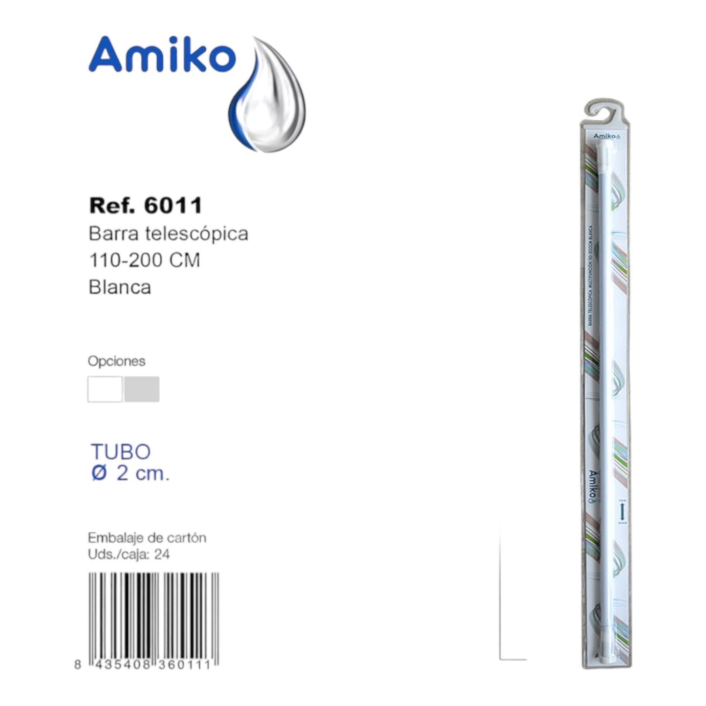Barra Telescópica Multifunción 110-200cm Blanca Amiko