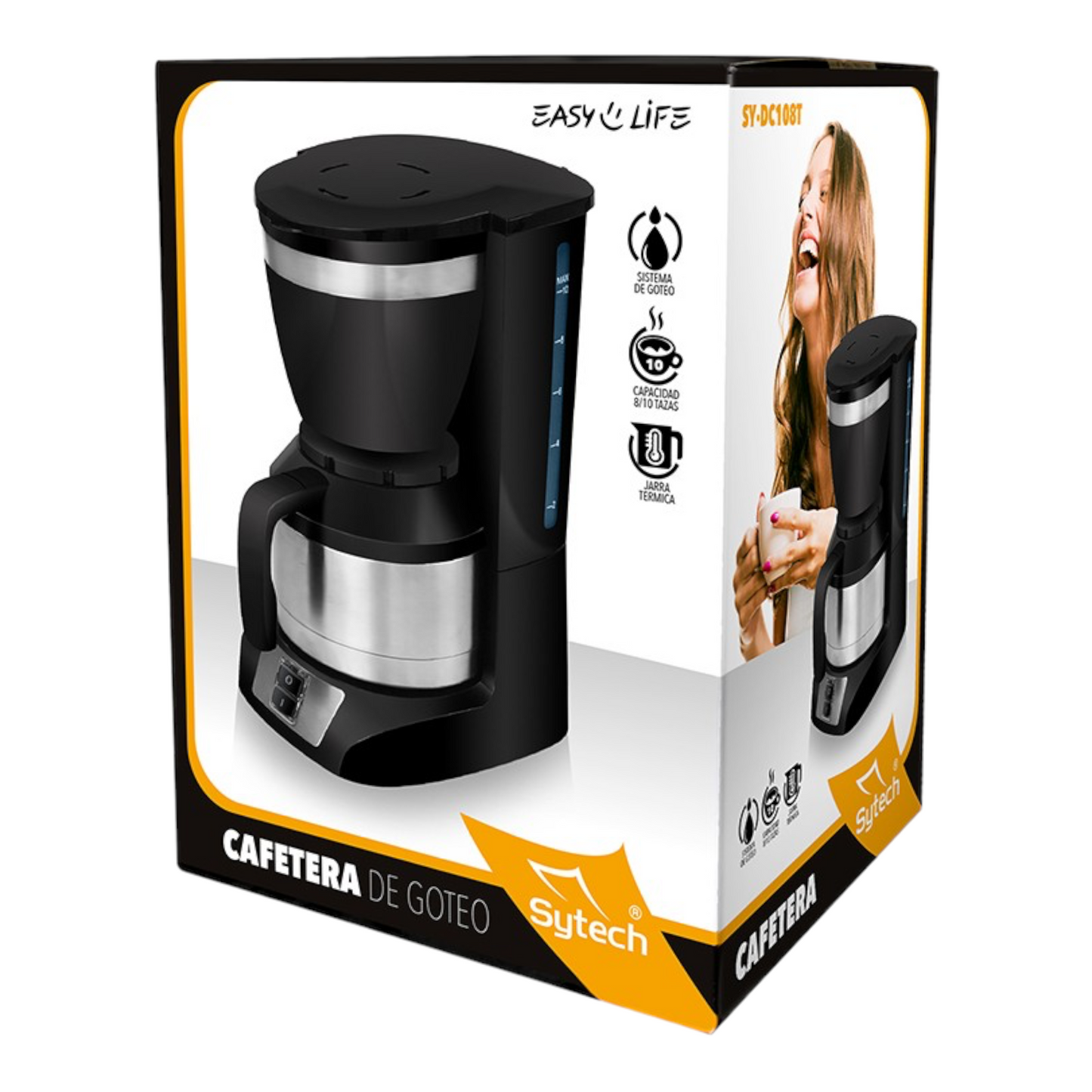 Cafetera de Goteo, 8-10 Tazas, Jarra Termica, Acero INOX, 800w Sytech