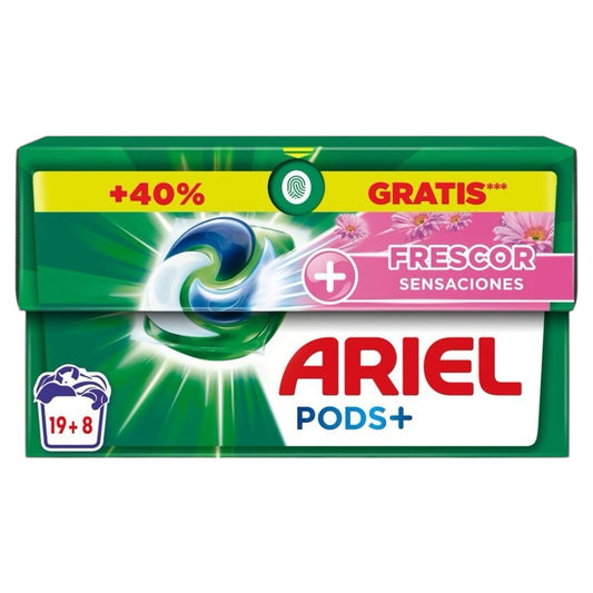 Ariel Pods Extra Frescor Sensaciones Detergente en cápsulas Caja con 27 cápsulas.