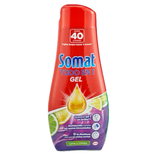 Detergente Gel Lavavajillas Todo En 1 Somat Lima y Limón Hasta 40 Dosis