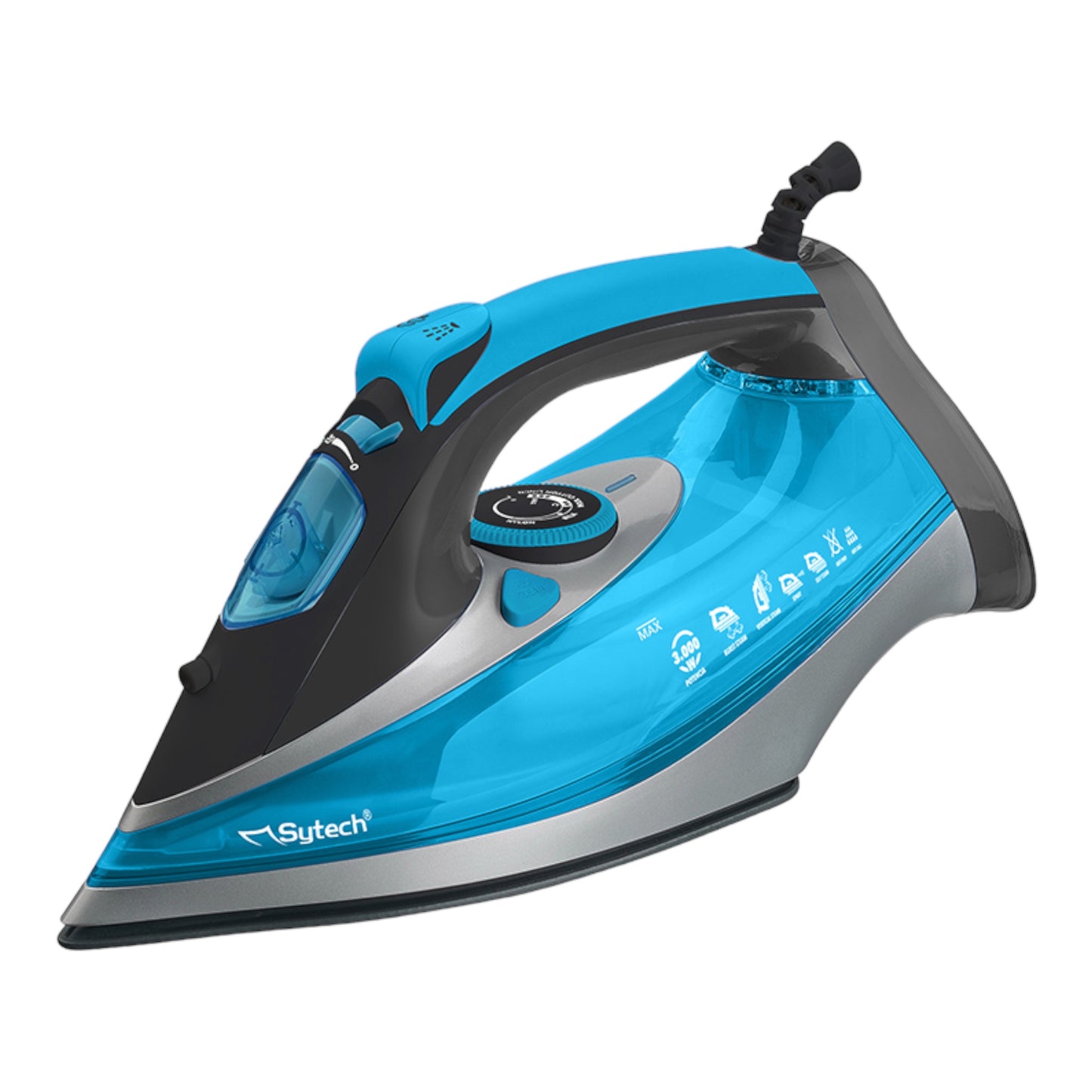 PLANCHA DE VAPOR, 3000W., SUELA CERAMICA, ANTICAL, 380ML., AZUL (SYTECH