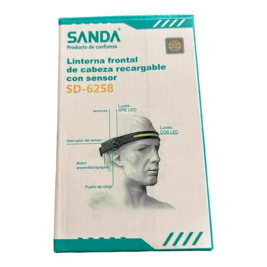 SANDA linterna frontal de cabeza recargable con sensor SD-6258