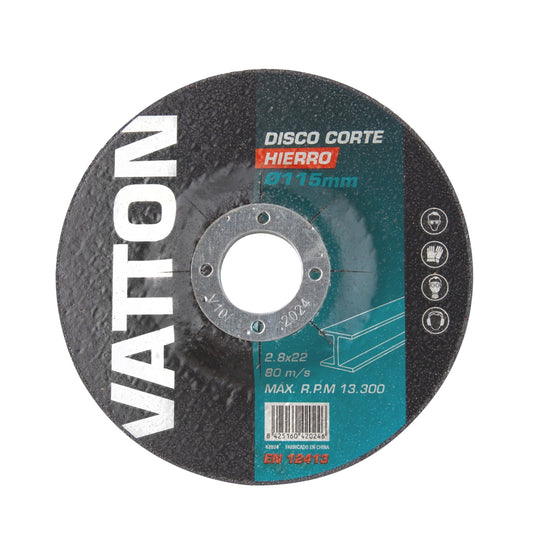 VATTON Disco Amoladora para Cortar Hierron 115X2.8X22mm Hasta 13300rpm