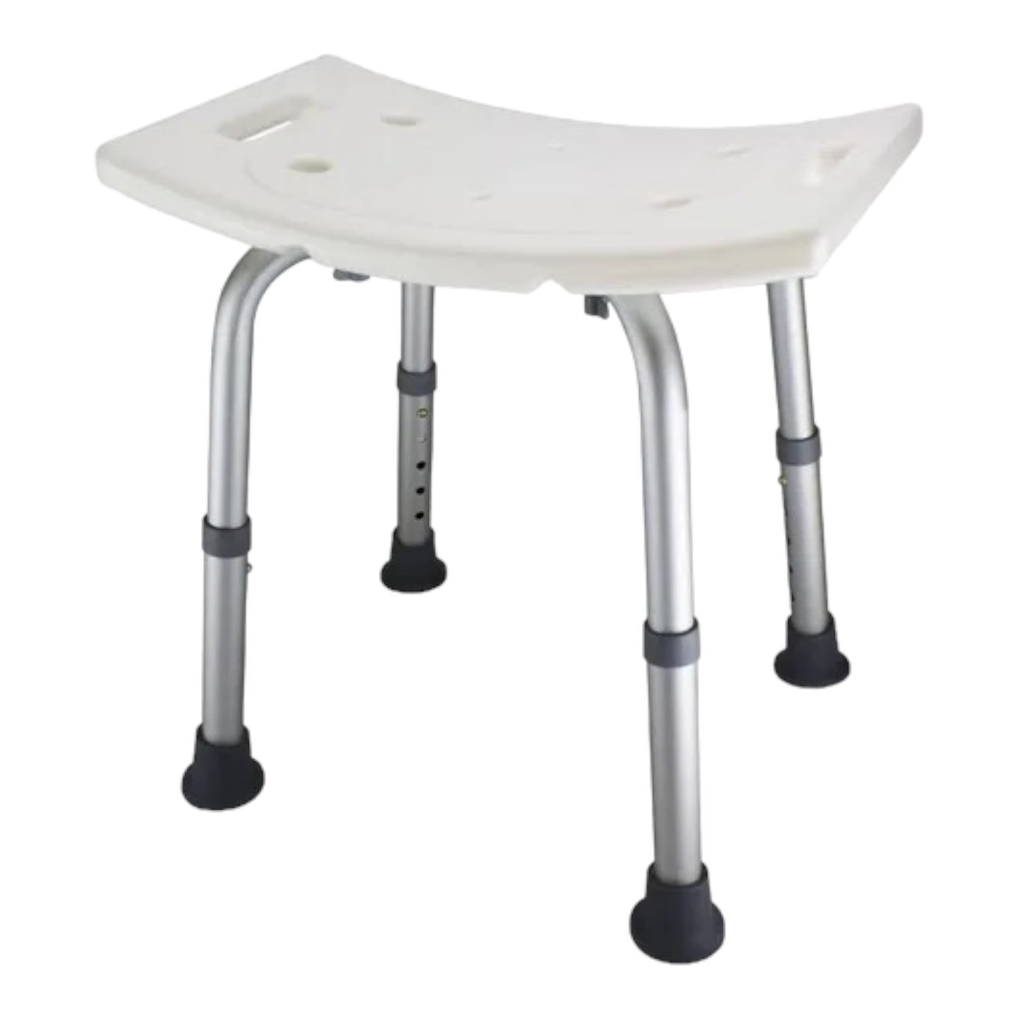 Silla de Ducha Regulable Taburete de Baño de Aluminio HDPE con Pies Antideslizantes Aguanta hasta 220 kg Blanco y Plata