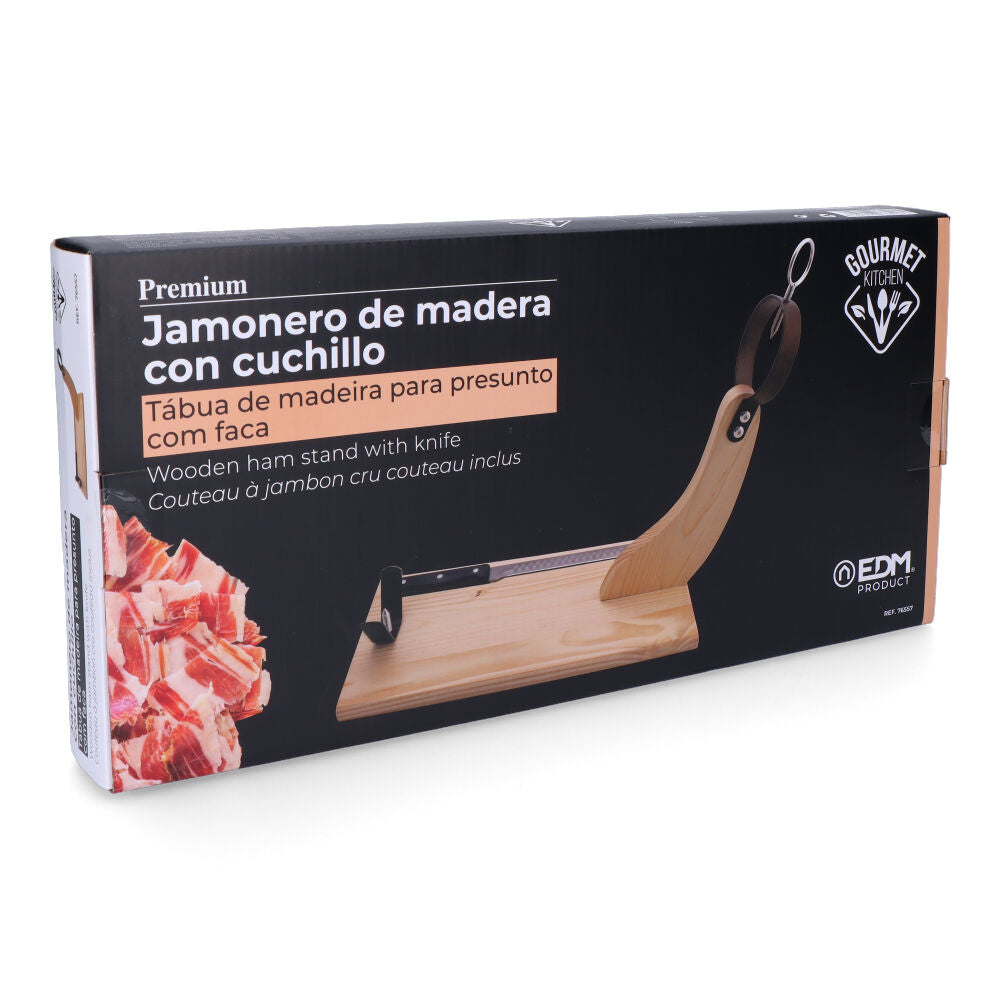 EDM Jamonero Premium con Cuchillo Incluido, Marrón, 38 x 18.5 x 40 Cm 76557 Economico