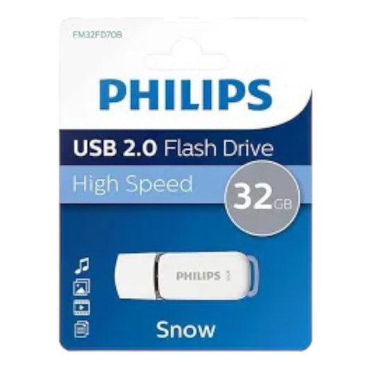 Pendrive Philips Usb 2.0 Palillo De 32 Gb, Nieve Edición, Blanco, Gris