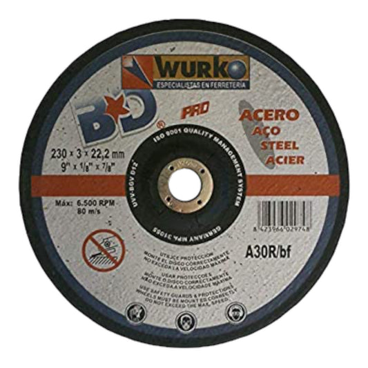 Wurko - Disco abrasivo 230 x 3 x 22 mm Corte Hierro