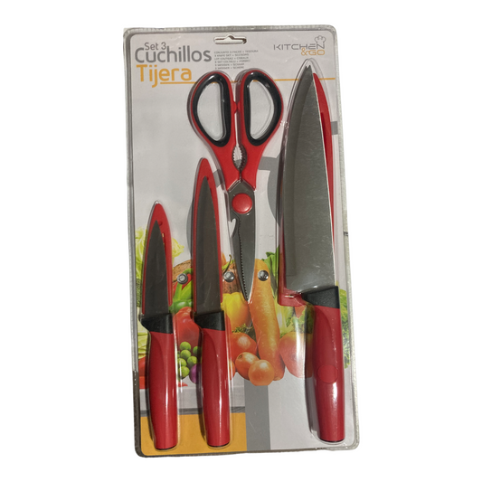 Set 3 cuchillos + tijera Kitchen&Go