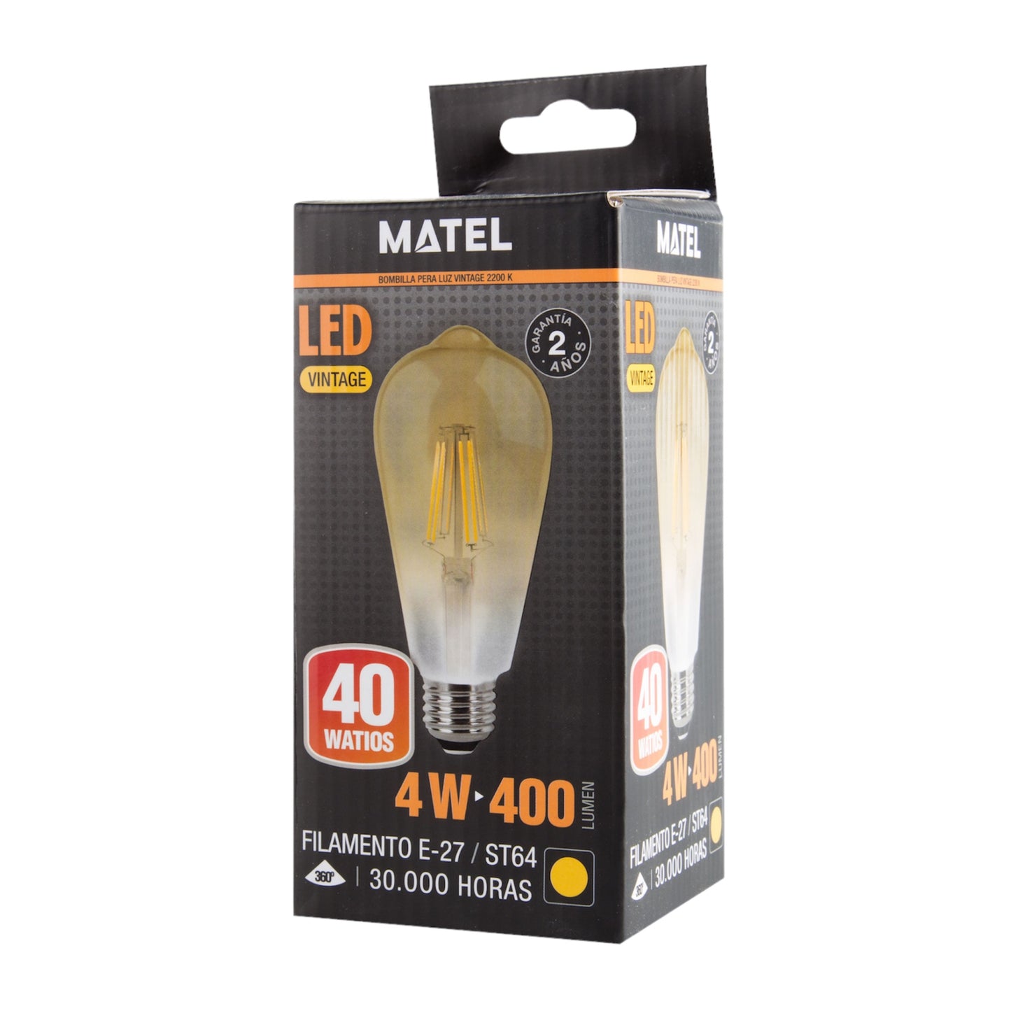 Bombilla led Matel filamento E27 pera vintage 4w