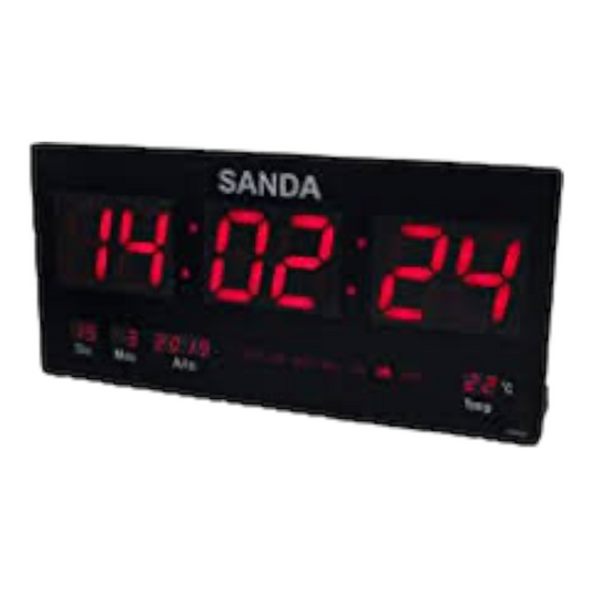 Sanda SD-0006 Reloj Digital de Pared Led Color Rojo Calendario Termometro Clock Hora Fuente de Alimentacion