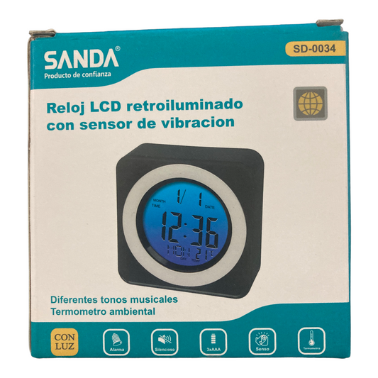 Reloj LCD retroilunado con sensor de vibración SANDA SD-0034